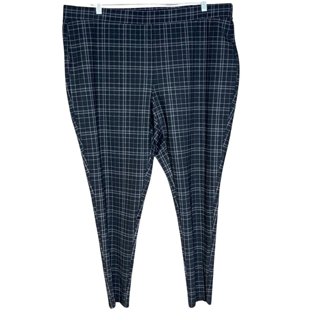 Philosophy pull on pant black gray stretch comfortable casual plaid size 3XL